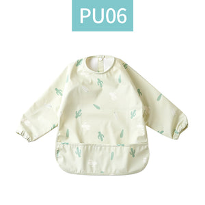 Long Sleeved Bib Set Baby Waterproof Bibs with Pocket Toddler Bib with Sleeves 6-24 Months